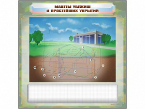 Магнитно-маркерная доска "Макеты убежищ и простейших укрытий" с комплектом фолий и тематических магнитов - fgospostavki.ru - Ногинск