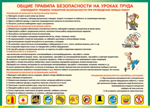 Таблица "Общие правила безопасности на уроках труда" (100х140 сантиметров, винил) - fgospostavki.ru - Ногинск