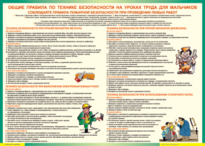 Таблица "Правила безопасности на уроках труда для мальчиков" (100х140 сантиметров, винил) - fgospostavki.ru - Ногинск
