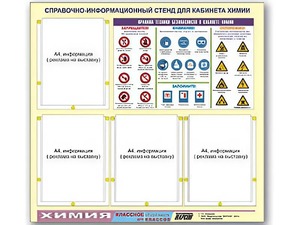 Стенд информационный "Правила техники безопасности в кабинете химии" (80х75, 4 кармана) - fgospostavki.ru - Ногинск