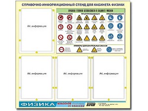 Стенд информационный "Правила техники безопасности в кабинете физики" (80х75, 4 кармана) - fgospostavki.ru - Ногинск