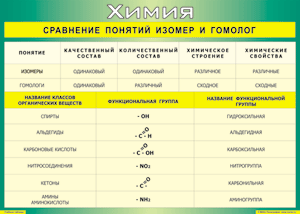 Таблица "Сравнение понятий изомер и гомолог" (100х140 сантиметров, винил) - fgospostavki.ru - Ногинск