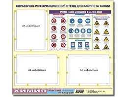 Стенд информационный "Правила техники безопасности в кабинете химии" (75х70, 3 кармана) - fgospostavki.ru - Ногинск